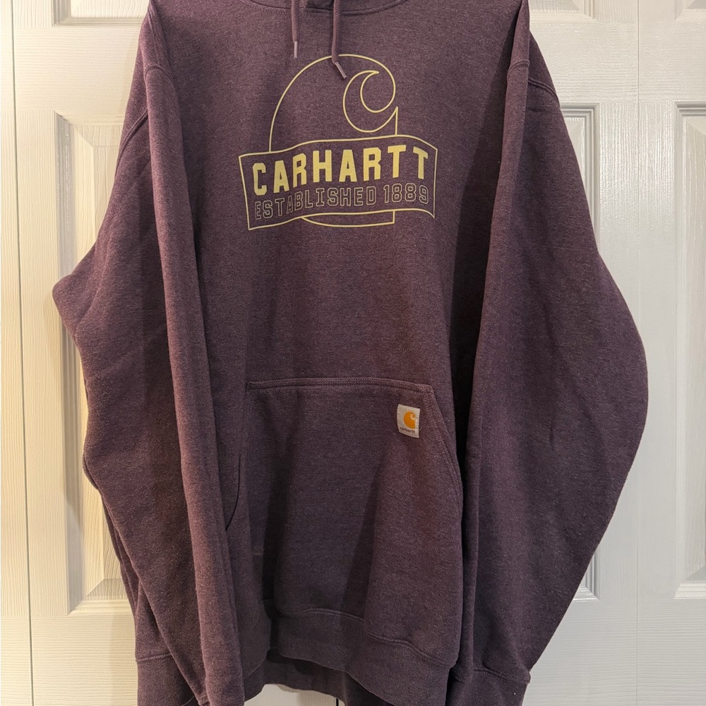 Carhartt Men's hoodie in Deep Purple with Gold Logo